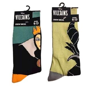 2 Pair Novelty Socks Disney Villains Maleficent Evil Queen Size 9-13 NWT
